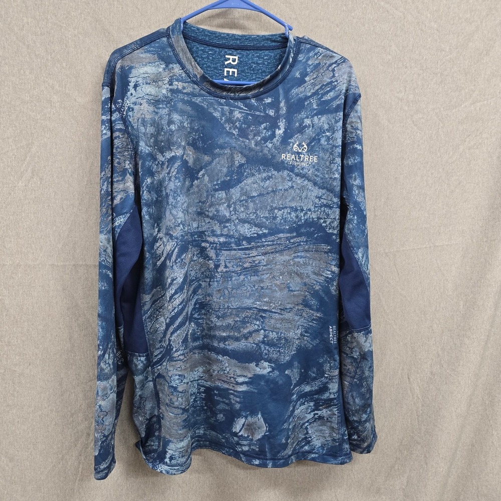 Realtree‎ Fishing Mens Blue Aspect Camo Long Sleeve Performance Shirt Large L